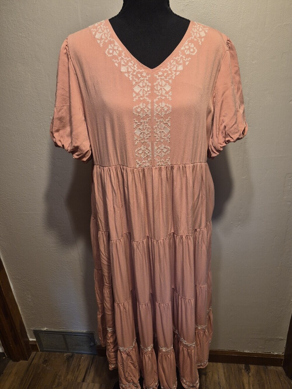 Orange Creek Peasant Embroidered Dress Midi Large Balloon Sleeves Boho